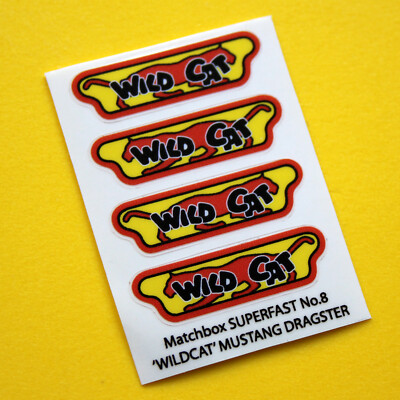 Matchbox Superfast No.8 'Wildcat' MUSTANG Dragster Aufkleber Nachbildungen