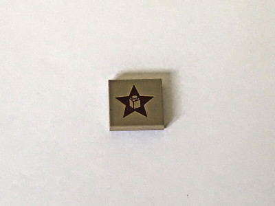NEW Lego RED & METALLIC GOLD STAR w/BRICK 2x2 Printed Dark Tan Flat Tile - 10232