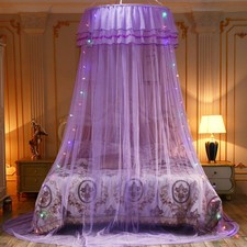 Zanzariera A Baldacchino Rotondo Per Letto Matrimoniale, In Poliestere Traspirante, Alta 2.7 M, Con Fissaggio Al Soffitto, Rosa Viola