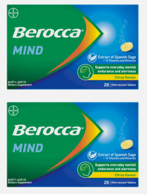 40 Berocca Mind 12 Vitamin Spanish Sage(Lavandulifolia) oil Effervescent Tablets