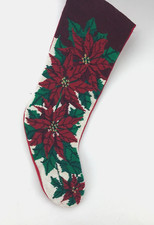 Needlepoint Christmas Poinsettia Stocking 20" - Red Backside