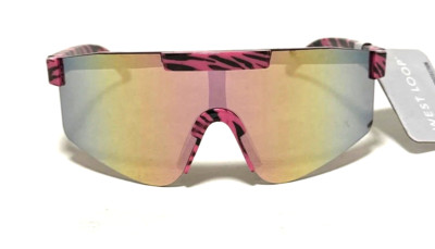 New West Loop SUNGLASSES Pink ZEBRA w Multicolored Mirrored Lenses Sport Shield