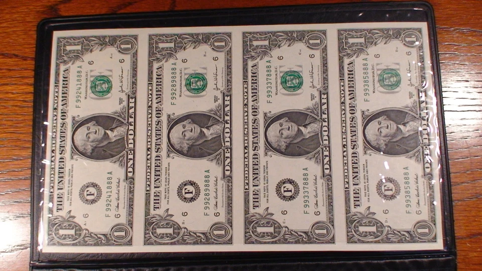 FIVE UNCUT SHEETS NOTES CHOICE UNCIRCULATED $1,$5,$10,$20 BILLS IN BEP FOLDERS! - Image 3 of 4