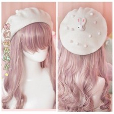 Japanese Mori Girl Sweet Lolita Beret Cap Bunny Pompom Decor Painter Hat Kawaii