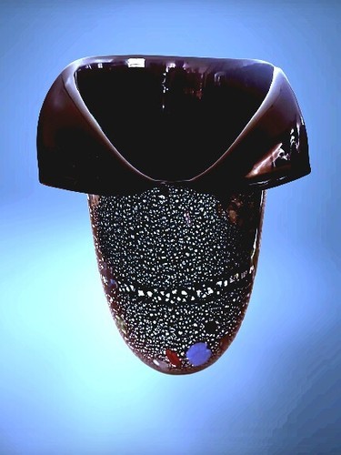 Vintage Alfredo Barbini style Black Murano Glass Vase Murrine Inserts 1980s
