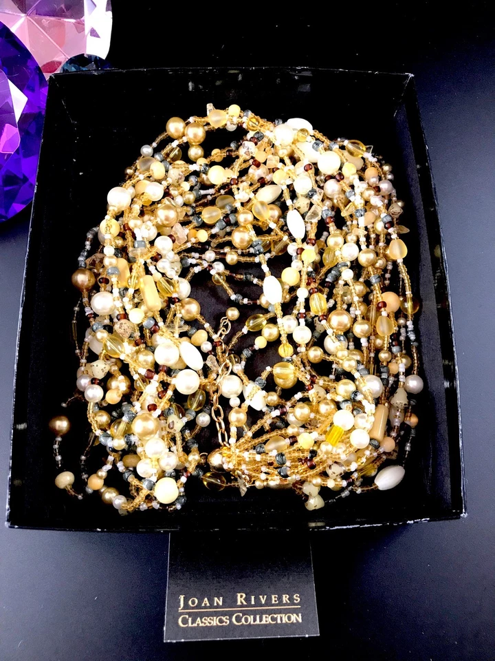 NUEVO EN CAJA COLLAR TORSADE CUENTAS CITRINO ORO CREMA PERLAS IMITACIÓN 10 HEBRAS JOAN RIVERS Foto 4 de 4