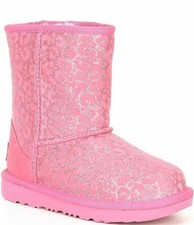 NIB UGG Girls' Classic II Glitter Leopard Boots Wild Berry Youth Size 4 M 130