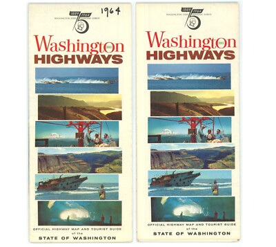 Vintage 1964 Washington Official Road Map   State Highway Dept. (Writing)