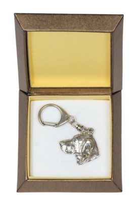Weimaraner 2 - silver plated keyring with image of a dog, in box, Art Dog USA