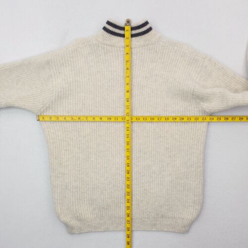 VTG Columbia Sweater Mens Extra Large Cream Wool Cable Knit Ribbed Quarter Zip - Picture 9 of 13