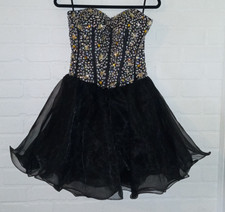 Sequin Rhinestone Beaded Corset Dress Strapless Organza Prom Black Women 2 Event