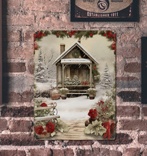 Farmhouse Rustic Winter Scene Holiday Snow Metal Wall Sign Home Decor 12x16