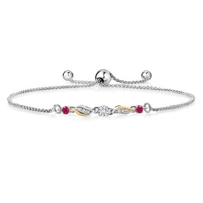 925 Sterling Silver and 10k Yellow Gold White Lab Grown Diamond and Ruby Tennis