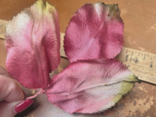 vintage millinery 1940s silk satin leaves carnation pink moss 1 leaf spray Japan