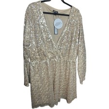 Boohoo Gold Sequin Skater Dress Size 16 NEW