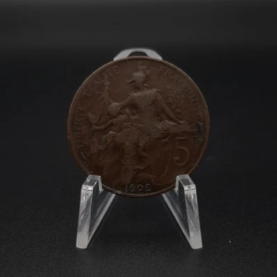 5 centimes de franc France 1909 - Dupuis, TB, sous pochette - Photo 1/2