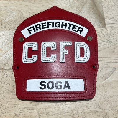 Vintage Leather Firefighter Helmet Shield CCFD - Name  SOGA 
