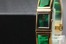 Vintage 1996 Exc 5 SEIKO LASSALE 1E20-3B80 Green Quartz Women's Bangle Watch