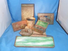 Tiffany Studios New York Pine Needle Bronze Doré Slag Glass Desk CEO President