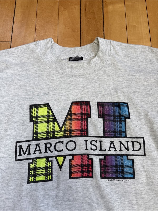 Vintage Marco Island FL Men's Medium Gray Short Sleeve T-Shirt USA Made used