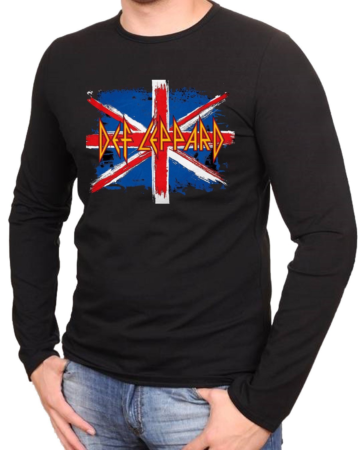 Def Leppard Rock Music Logo camiseta negra manga larga -1396 -SW- LA