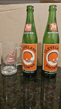 3 Vintage CLEVELAND INDIANS Browns Glass Bottles Mug Beer CHIEF WAHOO Logo