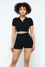 Collar Crop Top  Shorts Set