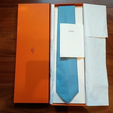 Hermes Unused Blue Silk Necktie in Box, Brand New