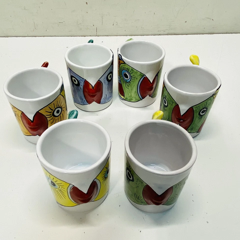 Керамические рыбные кофейные кружки Cer Desuir. Набор из 6 предметов. Итальянская керамика - глиняная посуда - Изображение 4 из 4