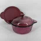 VTG Visions Corning Ware Cranberry 1.5 QT Dish 1148 w/ Pyrex and Plastic Lids