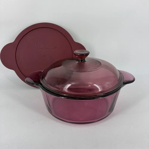 VTG Visions Corning Ware Cranberry 1.5 QT Dish 1148 w/ Pyrex and Plastic Lids