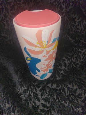 Starbucks Spring Easter Bunny Rabbit Floral Ceramic Travel Tumbler Mug 12 oz Cup