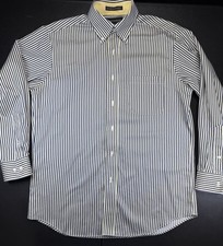 Paul Fredrick Dress Shirt Mens 15.5 Blue White Stripe Non-Iron Two Ply Cotton