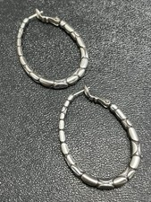 Vintage 1.5  Silver Tone Textured Metal Hinged Hoop Earrings