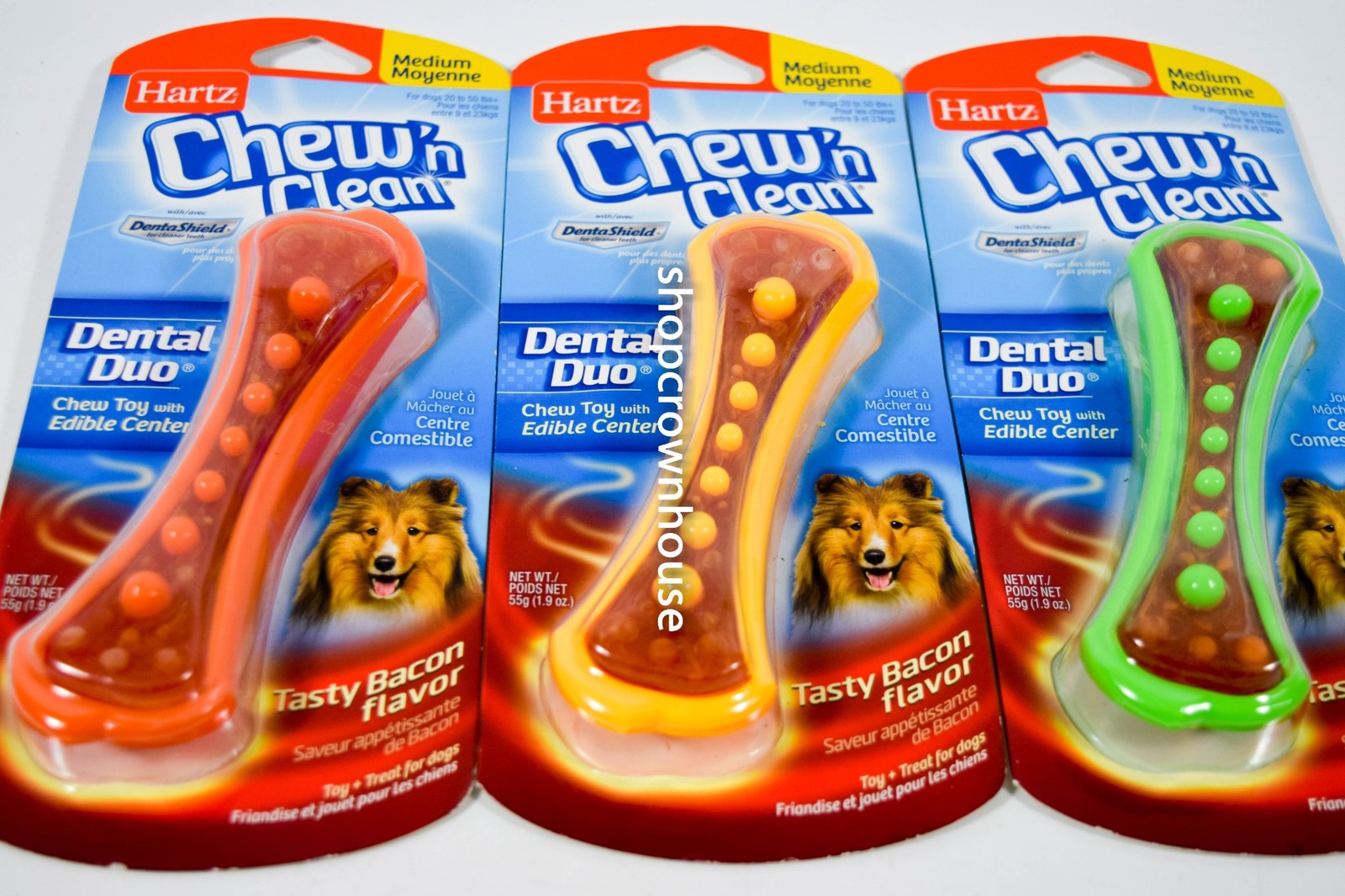 1 Hartz Chew N' Clean Dental Duo Dog Chew Toy Bacon Flavor Medium COLOR VARIES