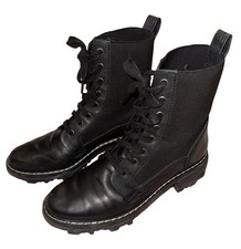 rag bone Shiloh combat boots black leather / elastic ladies sz 39 / 8.5