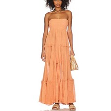 Jen's Pirate Booty Maxi Dress Strapless Tiered Ruffle Orange Cotton Boho