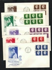 Canada #401-405, 1962-1963 1¢ -5¢ Cameo blocks, Rosecraft cachet FDCs
