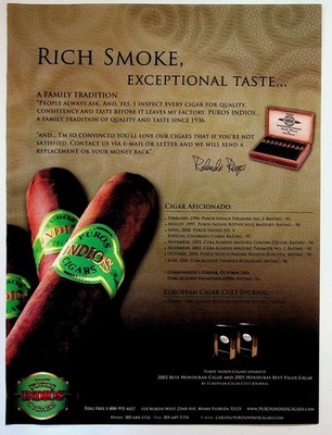 Puros Indios Cigars Vintage Print Ad Rolando Reyes Miami Florida Tobacco