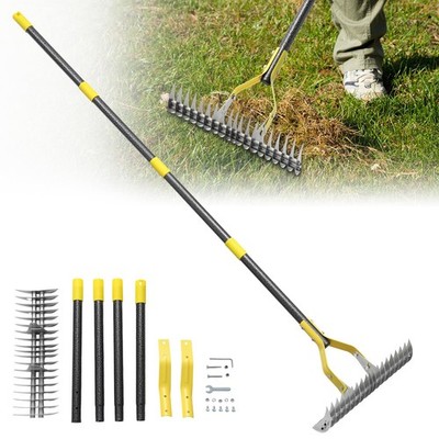 Thatch Rake, 55 inch Heavy Duty Dethatcher Rake Adjustable Dethatching for Lo...