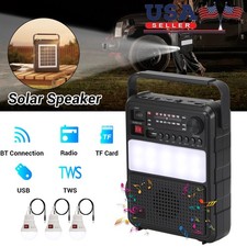 Solar FM Radio Portable Bluetooth Speaker with 2 LED Flashlight 3 Emergency Bulb
