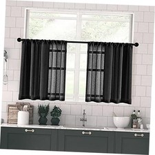 Sheer Tier Curtains 30 inches Long Kitchen Tiers 25"W x 30"L (Pack of 2) Black