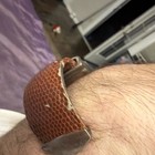 Geneva Quartz Rectangle Watch White Arabic Dial Silver Case Brown Leather Cuff — photo 3