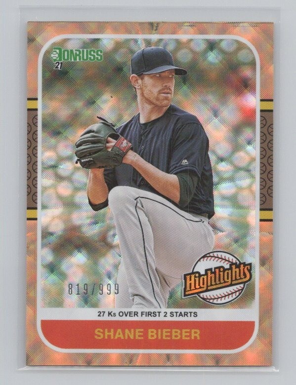 Shane Bieber 2021 Donruss #H12 Highlights Cleveland Indians 819/999