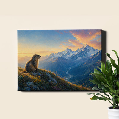 Alpine Marmot Landscape Oil Painting Framed Canvas Print 30x20inch
