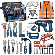 Deejoy Kids Tool Set with Tool Box Electronic Toy Drill Blue Pretend Pl...