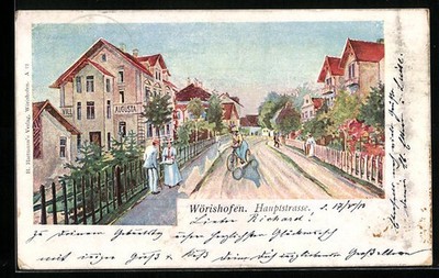 Wörishofen, Postcard, Main Street with Villa Augusta 1913 