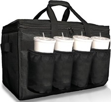 Insulated Food Delivery Bag XL w Cup Holders Drink Carrier for Uber Eats Grubhub