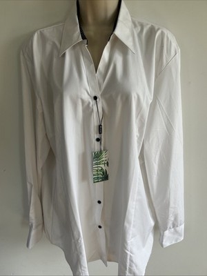 NWT Esabel.C Women's Button Front White Eco Bamboo Blouse Shirt Size 2XL XXL NEW