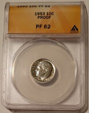 1953 Roosevelt Dime Proof PF62 ANACS Toning